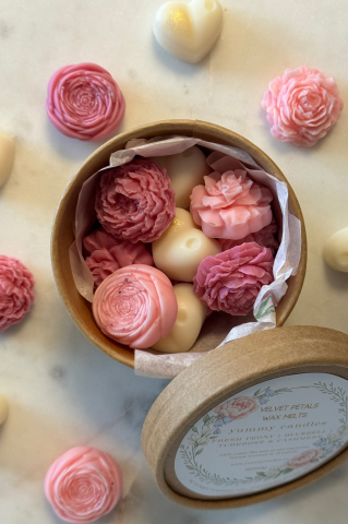 Florale - Velvet Petals Wax Melts – flori și inimioare parfumate, ceară de soia, set floral premium