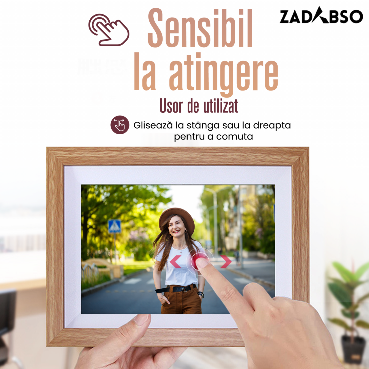 Rama Foto Digitala 10.1 inch, Zadabso®, 32 GB, Android 6.0, Touchscreen 1280 x 800 HD IPS, Aplicatie Frameo, MicroSD, Poze/Video, Difuzor [2]