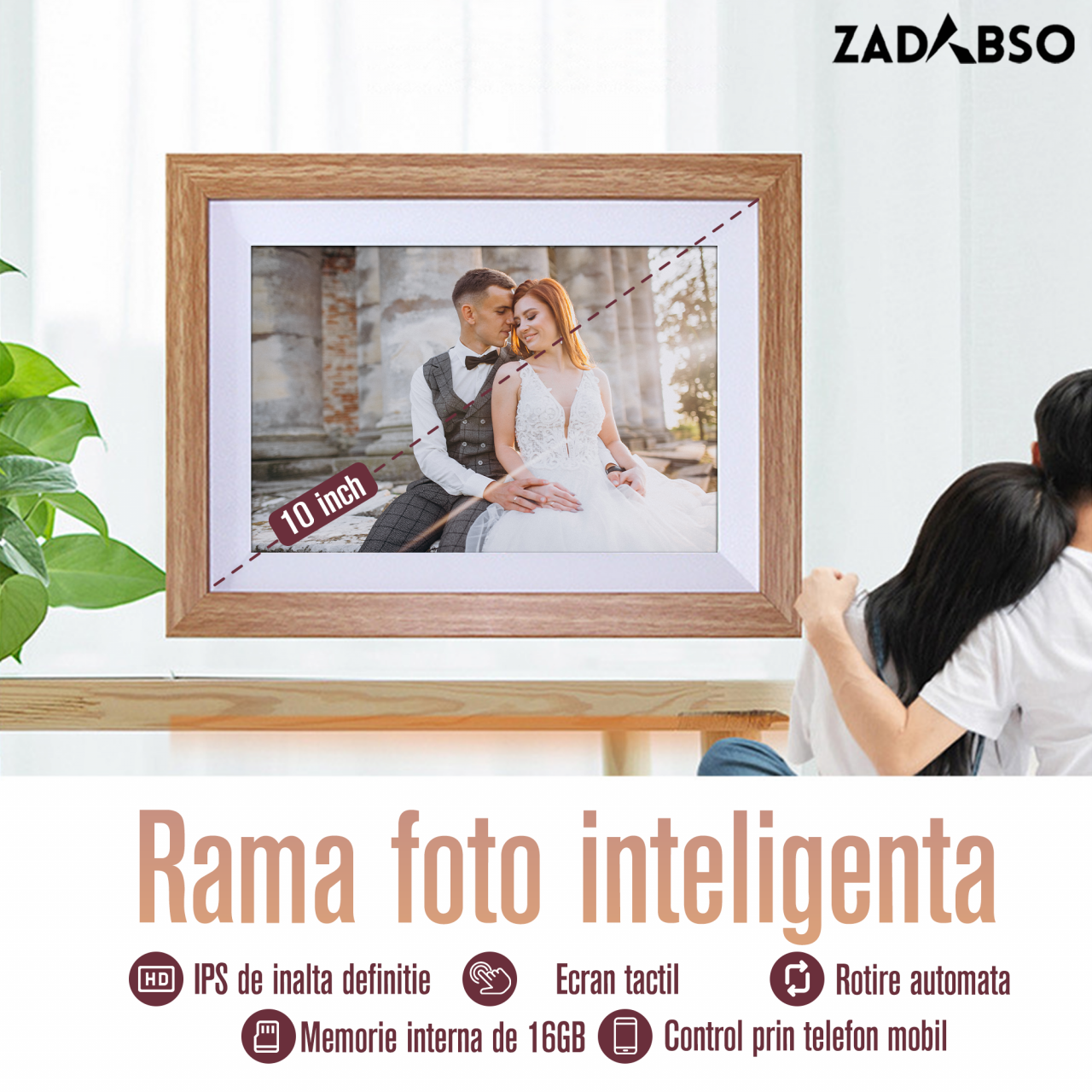 Rama Foto Digitala 10.1 inch, Zadabso®, 32 GB, Android 6.0, Touchscreen 1280 x 800 HD IPS, Aplicatie Frameo, MicroSD, Poze/Video, Difuzor [3]