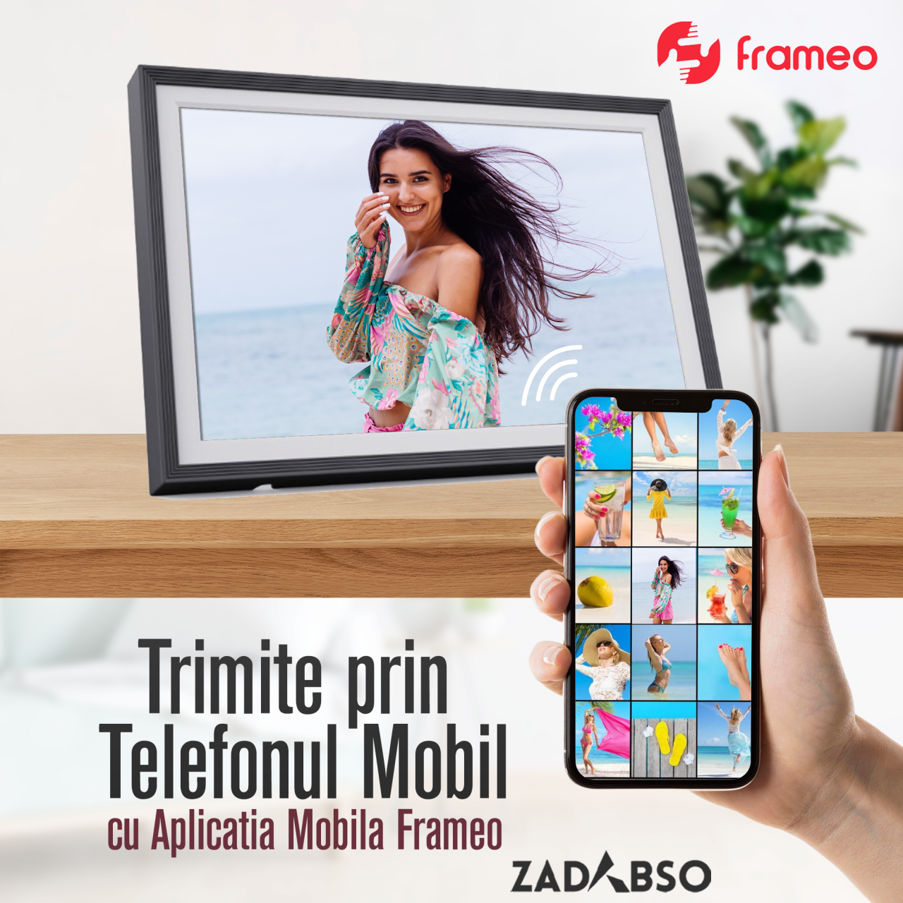 Rama Foto Digitala Zadabso®, 10.1 inch, Android 6.0, 16 GB, 300 Lumeni, Touchscreen 1280 x 800 HD IPS, Aplicatie Frameo, MicroSD, Poze/Video, Difuzor [8]