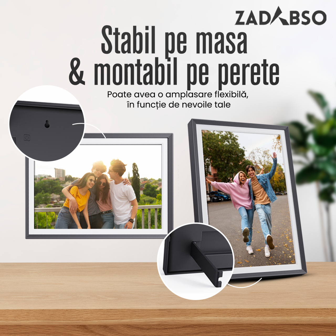 Rama Foto Digitala Zadabso®, 10.1 inch, Android 6.0, 16 GB, 300 Lumeni, Touchscreen 1280 x 800 HD IPS, Aplicatie Frameo, MicroSD, Poze/Video, Difuzor [2]