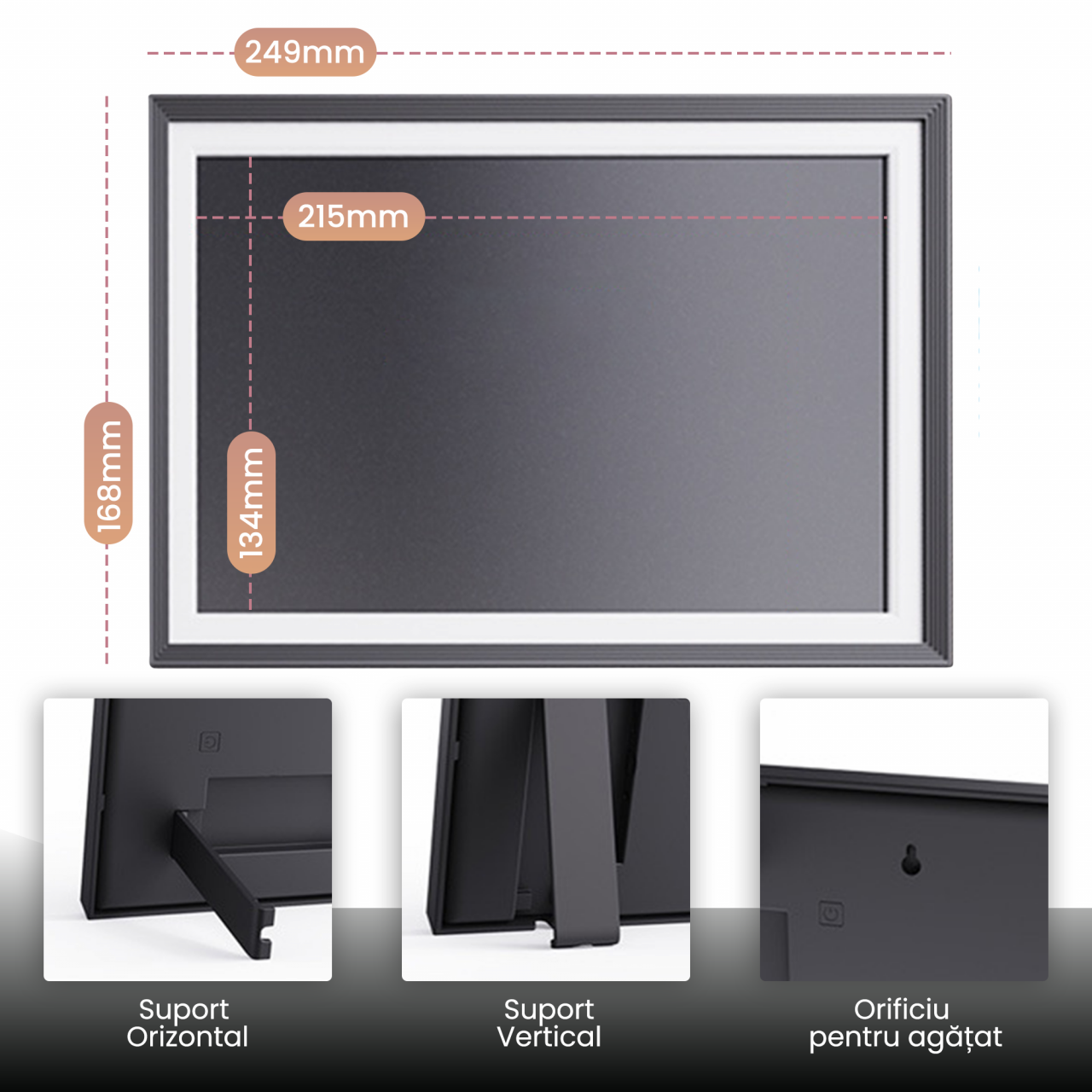 Rama Foto Digitala Zadabso®, 10.1 inch, Android 6.0, 16 GB, 300 Lumeni, Touchscreen 1280 x 800 HD IPS, Aplicatie Frameo, MicroSD, Poze/Video, Difuzor [6]