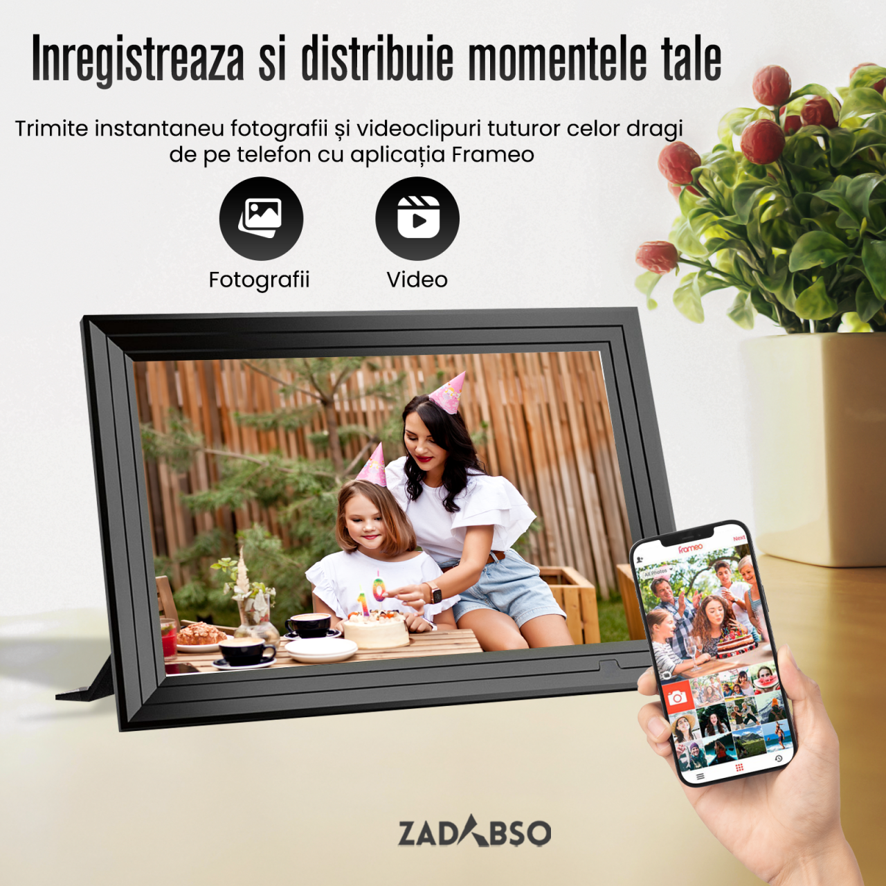 Rama Foto Digitala Zadabso®, 10.1 inch, Aplicatia Uhale, Touchscreen 1024x600, 350 lumeni, 16 GB, WIFI, MicroSD, Poze/Video, Difuzor [2]