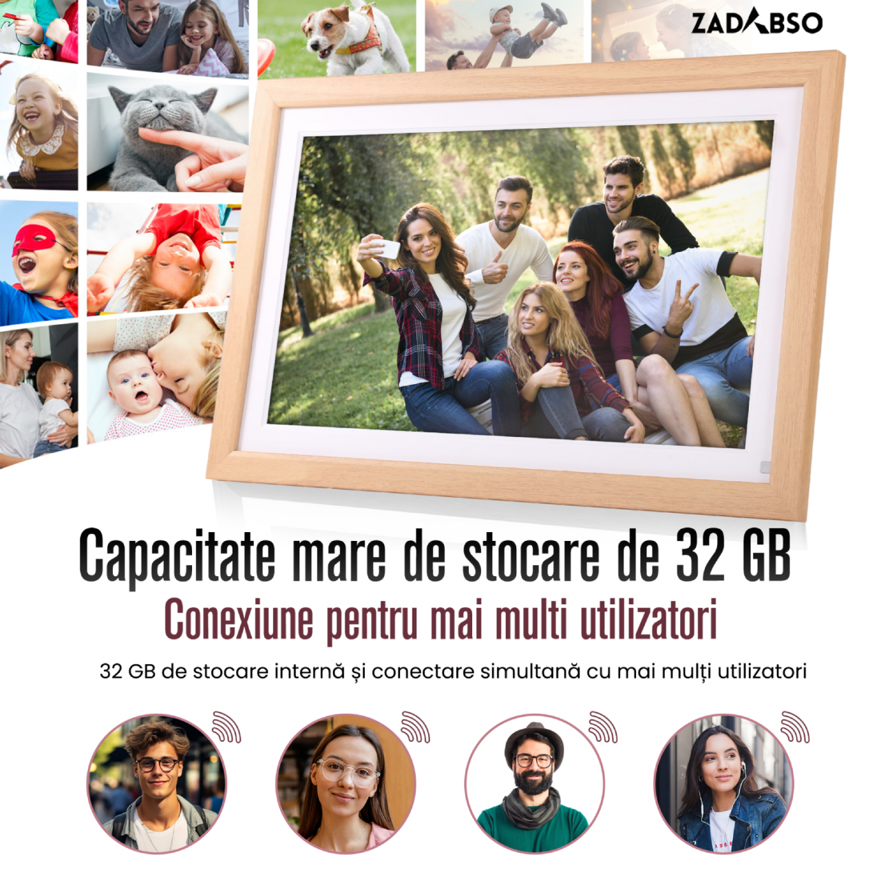 Rama Foto Digitala Zadabso®, 15.6 inch, Aplicatia Frameo, Touchscreen 1920x1080, 32 GB, WIFI, MicroSD, Poze/Video, Difuzor [7]