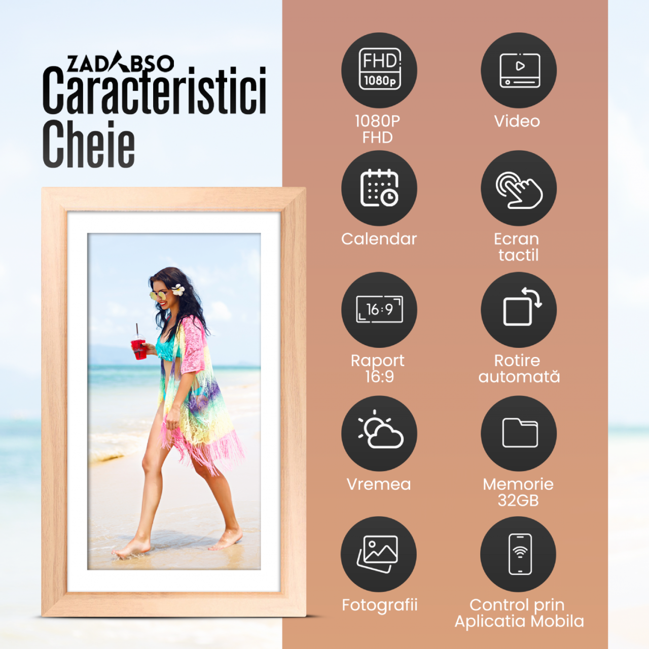 Rama Foto Digitala Zadabso®, 15.6 inch, Aplicatia Frameo, Touchscreen 1920x1080, 32 GB, WIFI, MicroSD, Poze/Video, Difuzor [6]