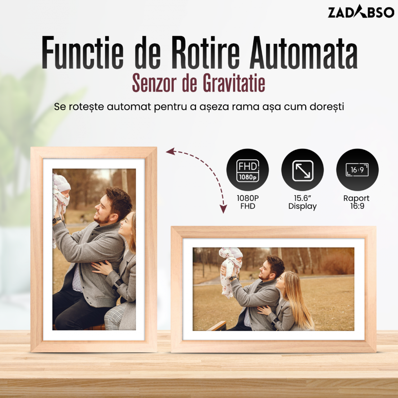 Rama Foto Digitala Zadabso®, 15.6 inch, Aplicatia Frameo, Touchscreen 1920x1080, 32 GB, WIFI, MicroSD, Poze/Video, Difuzor [3]