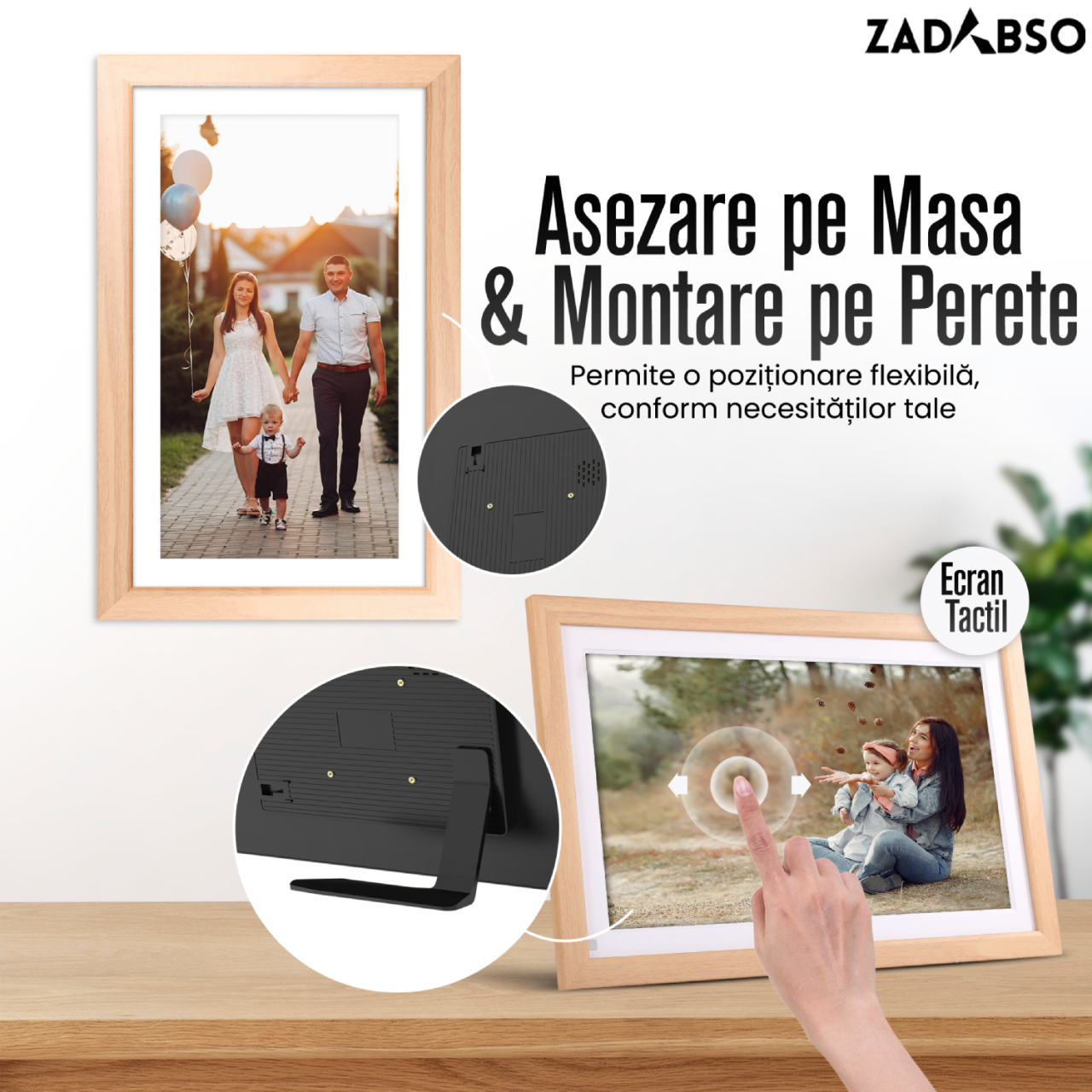 Rama Foto Digitala Zadabso®, 15.6 inch, Aplicatia Frameo, Touchscreen 1920x1080, 32 GB, WIFI, MicroSD, Poze/Video, Difuzor [2]