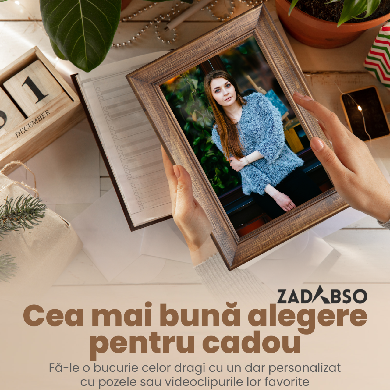 Rama foto digitala, Zadabso®, din lemn, ecran 10.1 inch, 1 GB ram, acumulator intern 3800mAh, memorie interna 32GB, compatibila aplicatie Frameo, 1280x800, MicroSD [7]