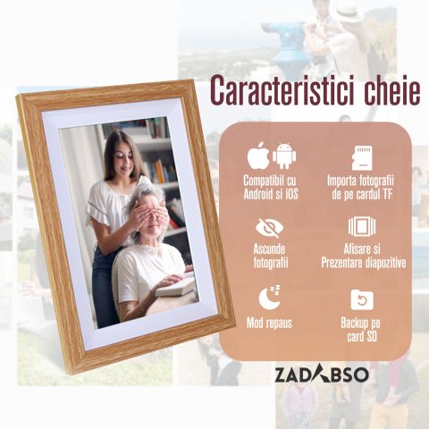 Rama Foto Digitala 10.1 inch, Zadabso®, 32 GB, Android 6.0, Touchscreen 1280 x 800 HD IPS, Aplicatie Frameo, MicroSD, Poze/Video, Difuzor [3]