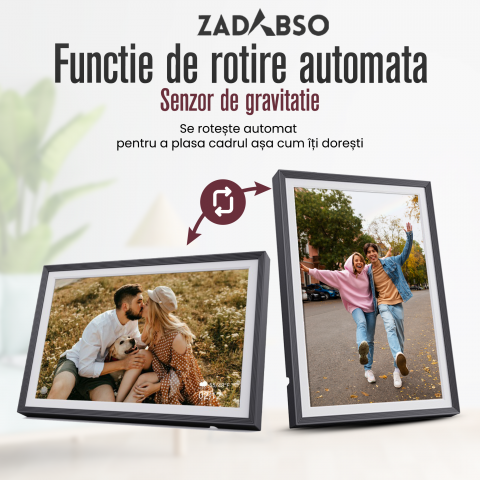 Rama Foto Digitala Zadabso®, 10.1 inch, Android 6.0, 16 GB, 300 Lumeni, Touchscreen 1280 x 800 HD IPS, Aplicatie Frameo, MicroSD, Poze/Video, Difuzor [2]