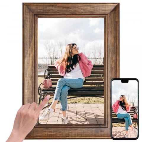 Rame Smart cu Frameo - Rama foto digitala, Zadabso®, din lemn, ecran 10.1 inch, 1 GB ram, acumulator intern 3800mAh, memorie interna 32GB, compatibila aplicatie Frameo, 1280x800, MicroSD