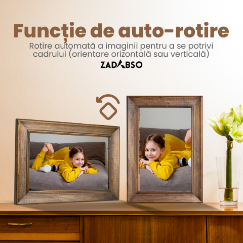 Rama foto digitala, Zadabso®, din lemn, ecran 10.1 inch, 1 GB ram, acumulator intern 3800mAh, memorie interna 32GB, compatibila aplicatie Frameo, 1280x800, MicroSD [1]