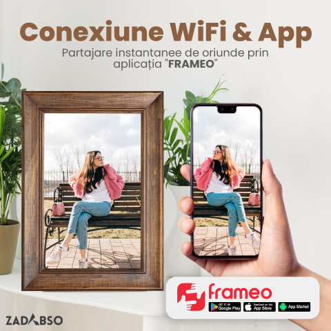 Rama foto digitala, Zadabso®, din lemn, ecran 10.1 inch, 1 GB ram, acumulator intern 3800mAh, memorie interna 32GB, compatibila aplicatie Frameo, 1280x800, MicroSD [2]