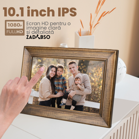 Rama foto digitala, Zadabso®, din lemn, ecran 10.1 inch, 1 GB ram, acumulator intern 3800mAh, memorie interna 32GB, compatibila aplicatie Frameo, 1280x800, MicroSD [3]