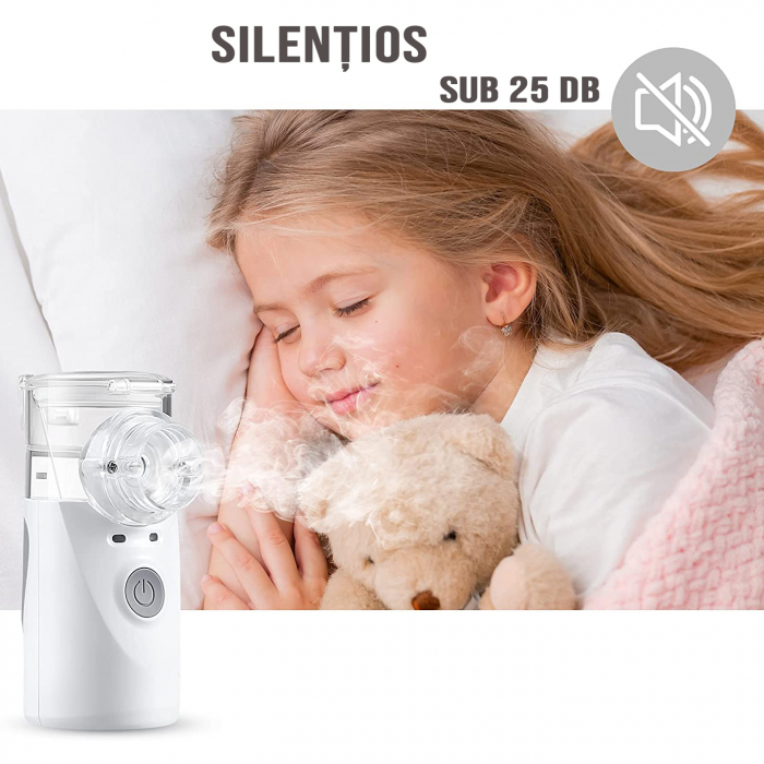 Aparat aerosoli FIGGA® NEB-01, Nebulizator copii si adulti, portabil, tehnologie Mesh, 2 trepte putere, silentios, tip alimentare Baterii sau la Retea cablu 2 m, culoare Alb/Gri [7]