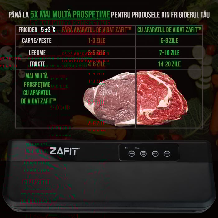 Aparat de vidat alimente ZAFIT™ VID-110 Professional, 110 W, 28 cm bara de lipire, 10 pungi de vidare incluse, Negru [6]