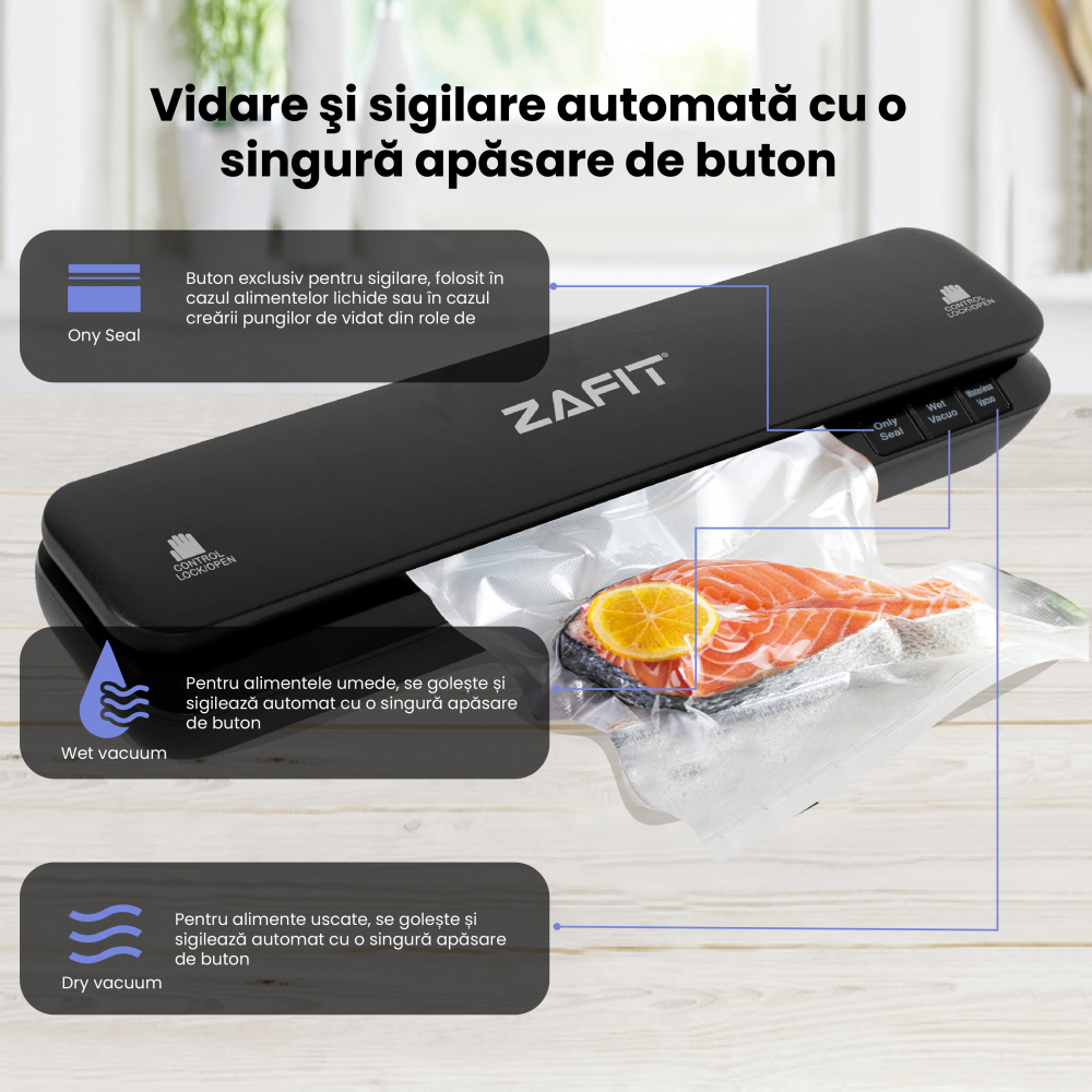 Aparat de vidat alimente ZAFIT™ VID-360W, 30 cm bara de lipire, 10 pungi incluse, Negru [3]