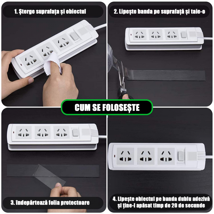 Banda dublu adeziva ZAFIT™, rezistenta la apa, siliconica, transparenta, 3 cm latime [5]