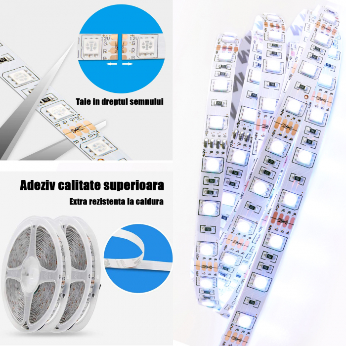 Banda LED RGB ZAFIT™ 10 metri, Exterior/Interior IP65, Wi-Fi, aplicatie telefon, telecomanda, mod muzica, timer, microfon, intensitate lumina reglabila - Copie [2]