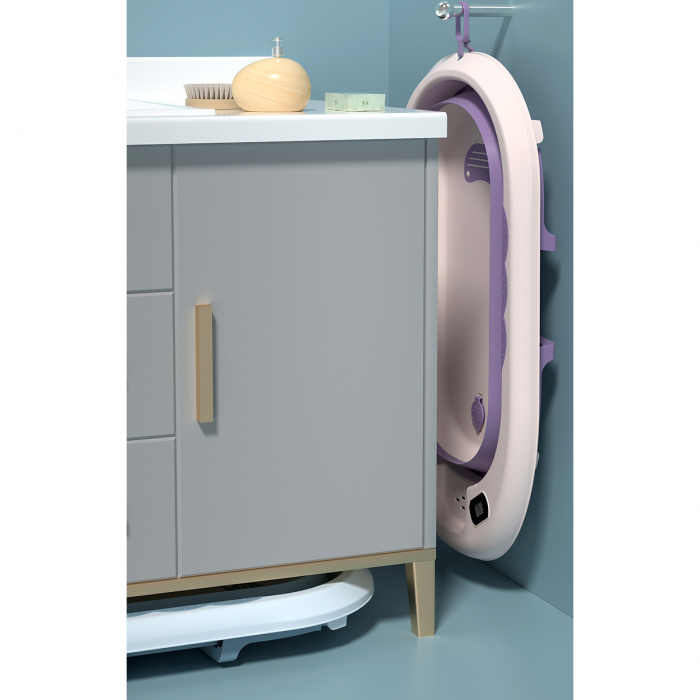 Cadita bebe cu suport FiGGA®, 0-48 luni, pliabila, termometru, picioare antiderapante, cana pentru clatire tip jucarie, suport cap de dus, suport pentru sapun, Roz [4]