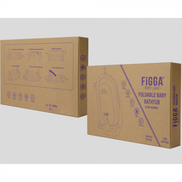 Cadita bebe FiGGA®, 0-48 luni, pliabila, termometru, picioare antiderapante, cana pentru clatire tip jucarie, suport cap de dus, suport pentru sapun, Roz [6]