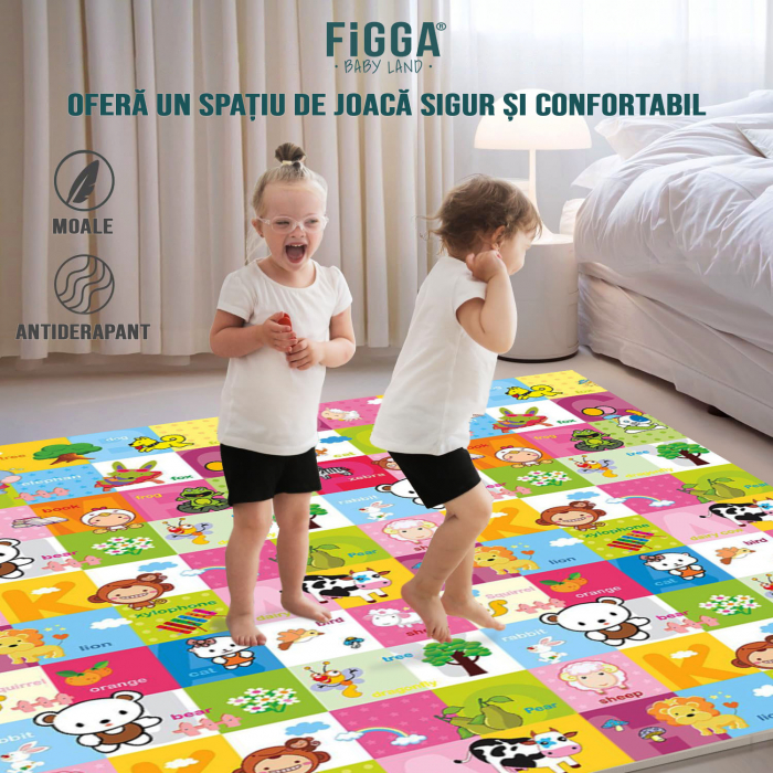 Covor de joaca FiGGA® pentru copii 200 x 180 cm, Spuma protectie, Termoizolant, Pliabil, 2 fete, Covoras bebe interactiv si educativ pentru activitati de joaca a bebelusului, Print 04 [7]
