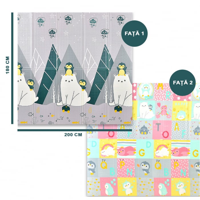 Covor de joaca FiGGA® pentru copii 200 x 180 cm, Spuma protectie, Termoizolant, Pliabil, 2 fete, Covoras bebe interactiv si educativ pentru activitati de joaca a bebelusului, Print 02 [2]