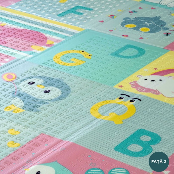 Covor de joaca FiGGA® pentru copii 200 x 180 cm, Spuma protectie, Termoizolant, Pliabil, 2 fete, Covoras bebe interactiv si educativ pentru activitati de joaca a bebelusului, Print 02 [4]