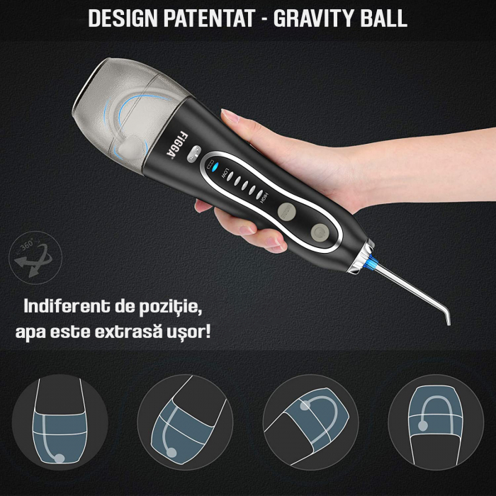 Dus bucal FiGGA® Oral-F101, Irigator portabil profesional, 8 Capete, Baterie 2500 mAh, 5 Viteze, 300 ml Rezervor, IPX7 Waterproof, Protectie supraincalzire, Gentuta depozitare, Negru [2]