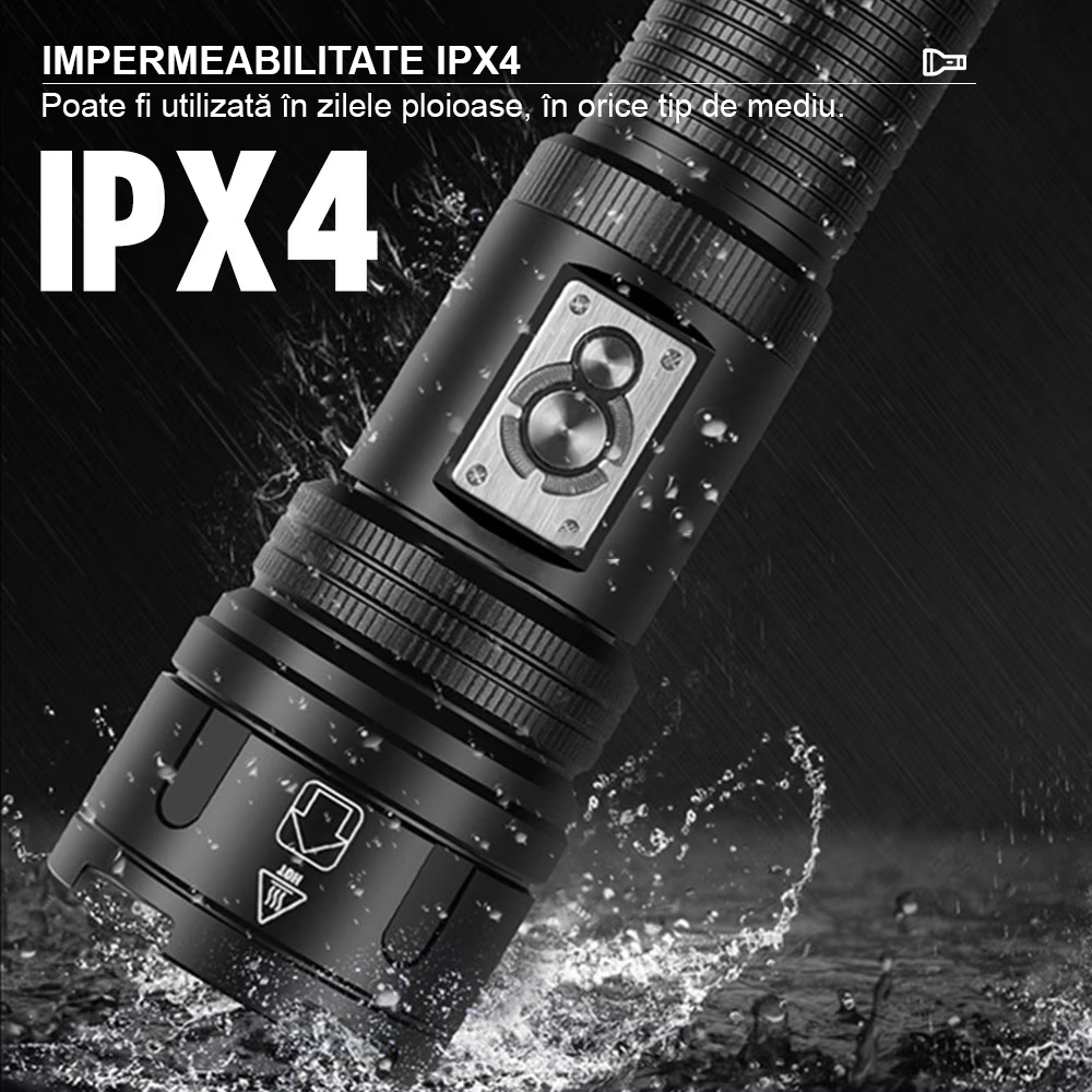 Lanterna puternica profesionala FiGGA®, LED XHP-99 + COB, 30000 lumeni, acumulator 26650 Li, structura aliaj aluminiu, Cablu de incarcare [11]