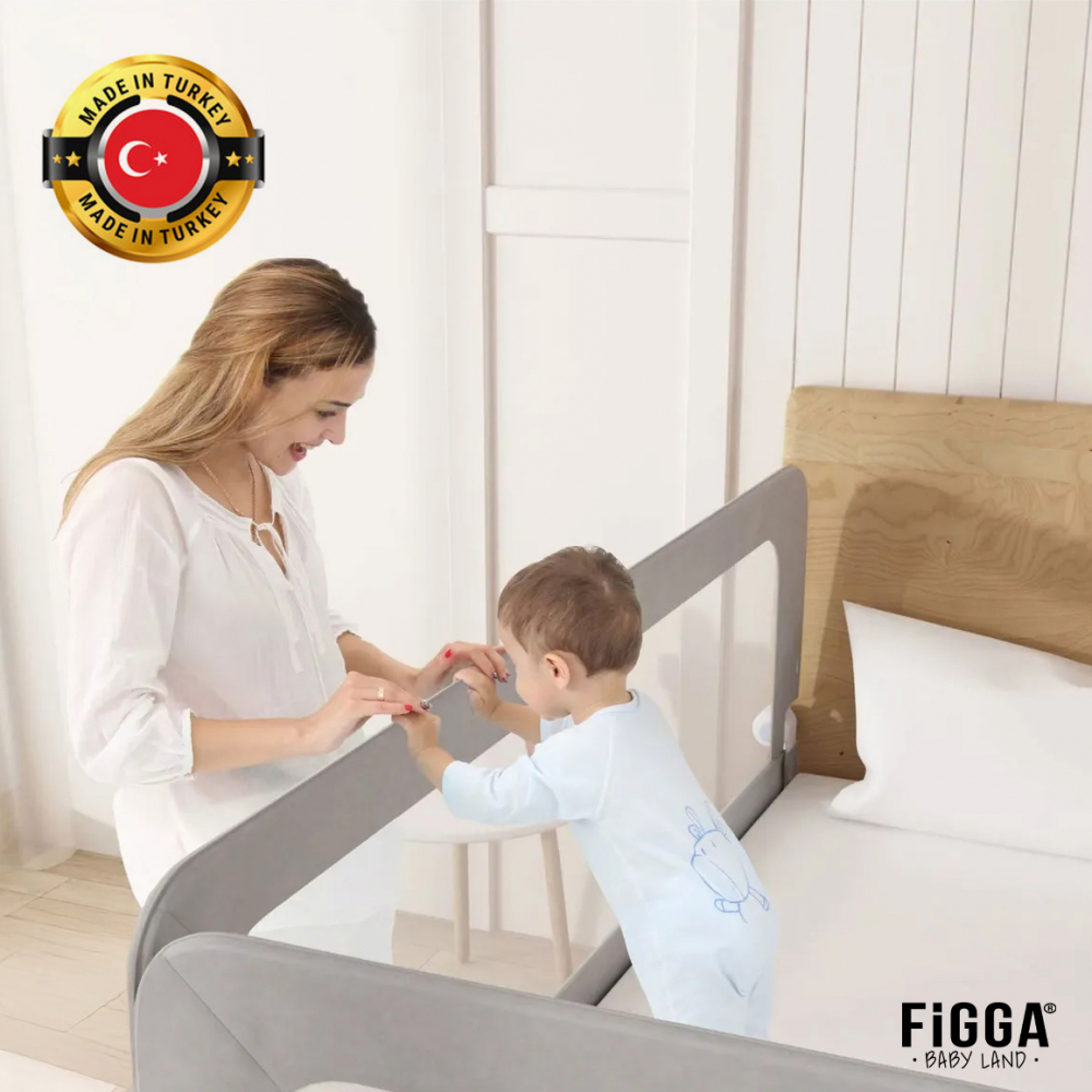 Protectie pat copii FiGGA®, bariera laterala margine pat 180 x 65 cm, rabatabila, Gri [4]