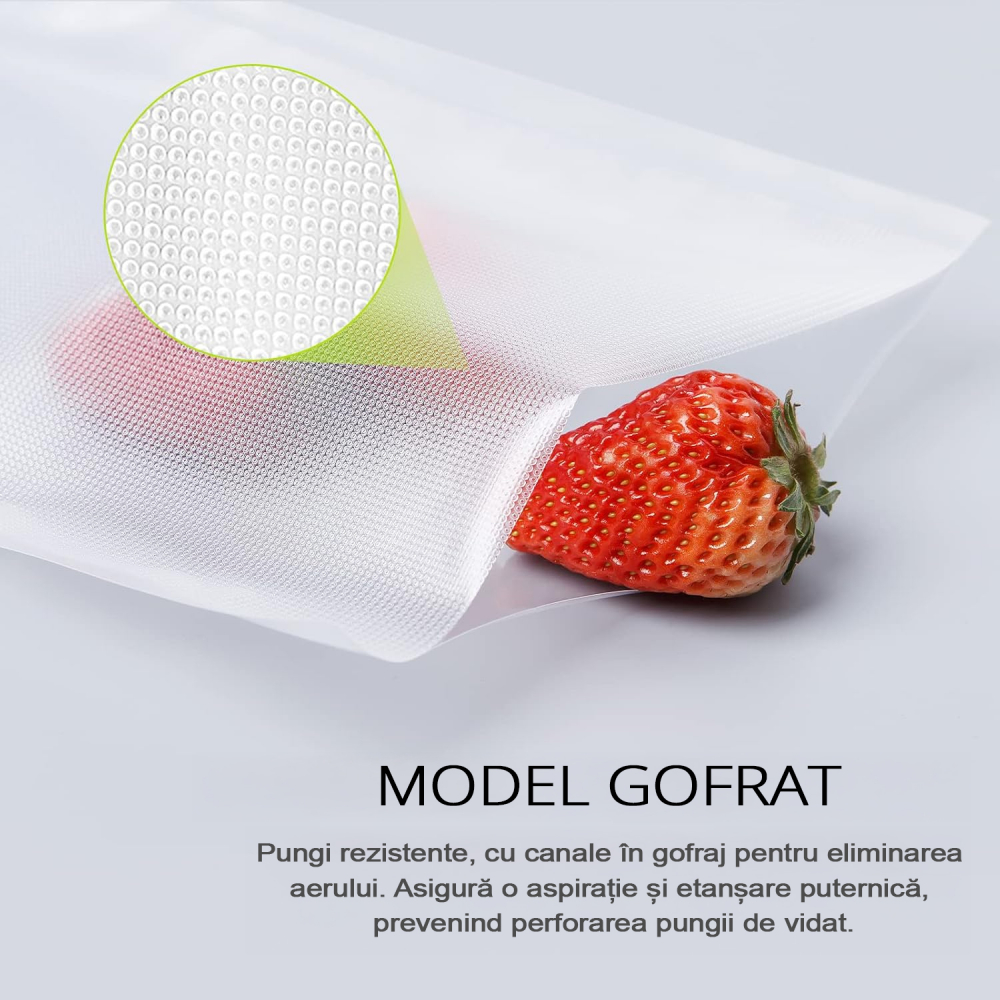 Pungi vidat gofrate ZAFIT™, pentru aparat de vidat alimente, 50 bucati, 20 x 30 cm, reutilizabile, rezistente, sous vide, lavabile in masina de spalat, fara BPA, transparent [5]