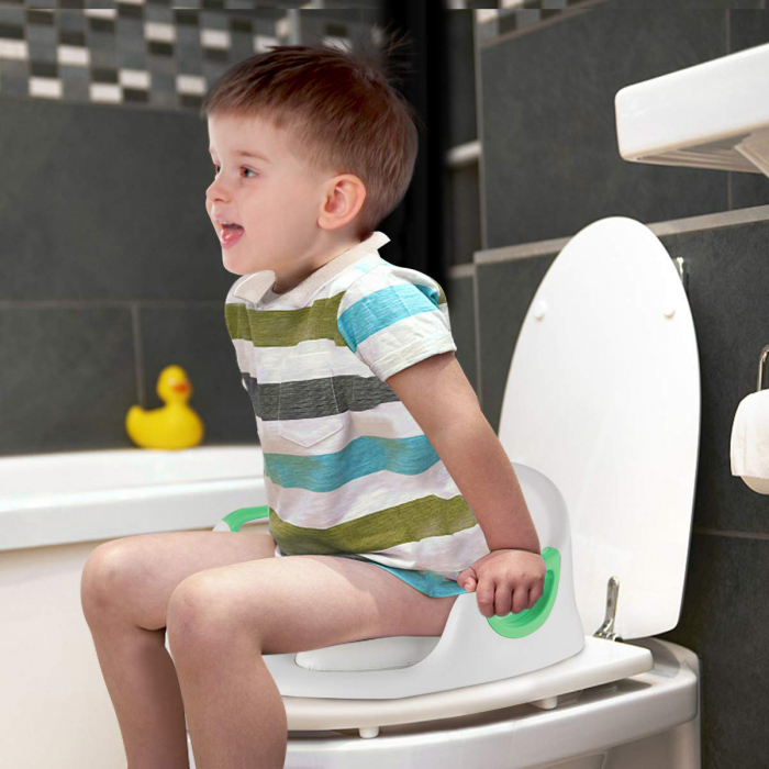 Reductor WC copii ZAFIT®, cu manere si spatar, Portabil, Antiderapant, Alb/Verde [8]