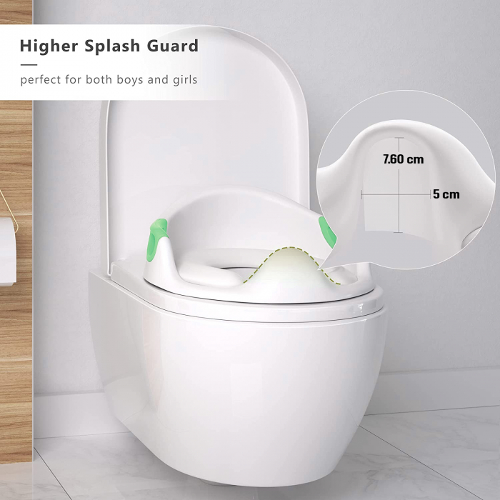 Reductor WC copii ZAFIT®, cu manere si spatar, Portabil, Antiderapant, Alb/Verde [5]