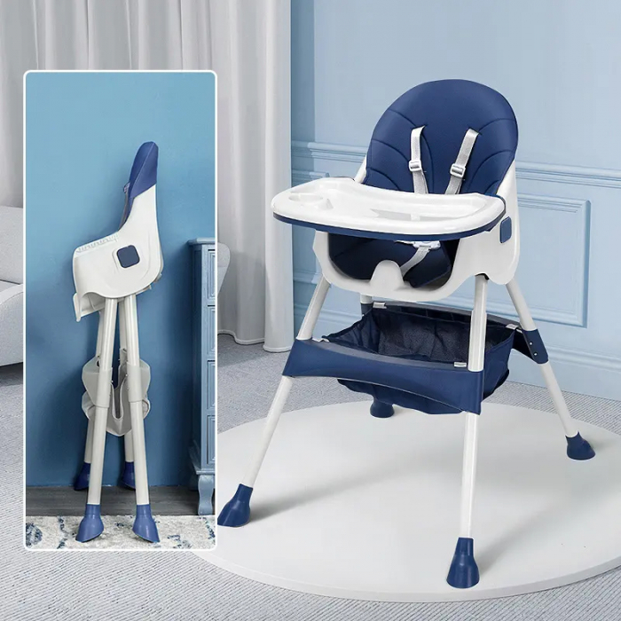 Scaun de masa bebe 4 in 1 FiGGA®, Varsta 6-72 luni, Scaun inalt pliabil, cu 4 roti, Balansoar, 2 x Tava detasabila, Centura de siguranta in cinci puncte, Albastru inchis [4]