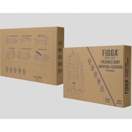 Cadita bebe cu suport FiGGA®, 0-48 luni, pliabila, termometru, picioare antiderapante, cana pentru clatire tip jucarie, suport cap de dus, suport pentru sapun, Gri [9]