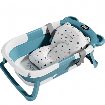 Cadite bebe - Cadita bebe cu suport FiGGA®, 0-48 luni, portabila, extra pliabila, termometru, picioare antiderapante, suport cap de dus, Verde