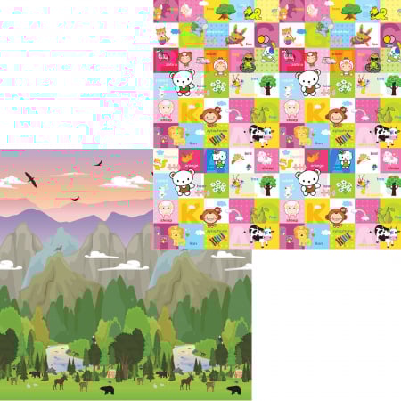 Covoare copii - Covor de joaca FiGGA® pentru copii 200 x 180 cm, Spuma protectie, Termoizolant, Pliabil, 2 fete, Covoras bebe interactiv si educativ pentru activitati de joaca a bebelusului, Print 04