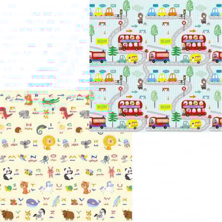 Covoare copii - Covor de joaca FiGGA® pentru copii 200 x 180 cm, Spuma protectie, Termoizolant, Pliabil, 2 fete, Covoras bebe interactiv si educativ pentru activitati de joaca a bebelusului, Print 06
