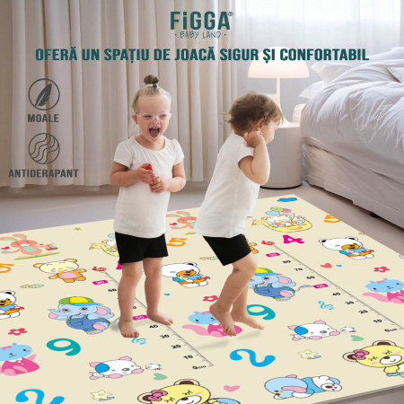 Covor de joaca FiGGA® pentru copii 200 x 180 cm, Spuma protectie, Termoizolant, Pliabil, 2 fete, Covoras bebe interactiv si educativ pentru activitati de joaca a bebelusului, Print 07 [6]