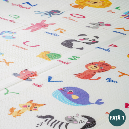Covor de joaca FiGGA® pentru copii 200 x 180 cm, Spuma protectie, Termoizolant, Pliabil, 2 fete, Covoras bebe interactiv si educativ pentru activitati de joaca a bebelusului, Print 06 [2]