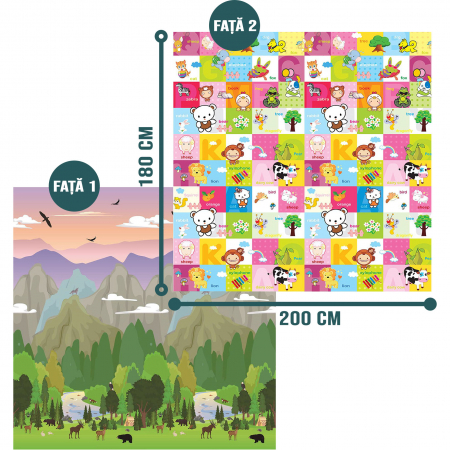 Covor de joaca FiGGA® pentru copii 200 x 180 cm, Spuma protectie, Termoizolant, Pliabil, 2 fete, Covoras bebe interactiv si educativ pentru activitati de joaca a bebelusului, Print 04 [1]