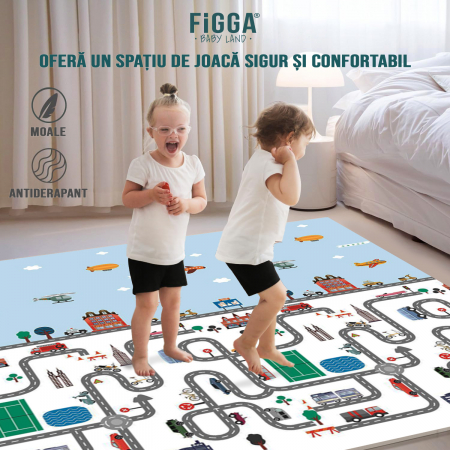 Covor de joaca FiGGA® pentru copii 200 x 180 cm, Spuma protectie, Termoizolant, Pliabil, 2 fete, Covoras bebe interactiv si educativ pentru activitati de joaca a bebelusului, Print 05 [6]