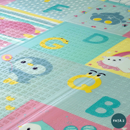 Covor de joaca FiGGA® pentru copii 200 x 180 cm, Spuma protectie, Termoizolant, Pliabil, 2 fete, Covoras bebe interactiv si educativ pentru activitati de joaca a bebelusului, Print 02 [3]