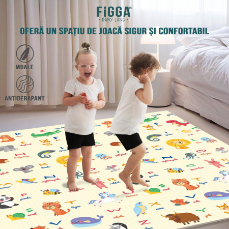 Covor de joaca FiGGA® pentru copii 200 x 180 cm, Spuma protectie, Termoizolant, Pliabil, 2 fete, Covoras bebe interactiv si educativ pentru activitati de joaca a bebelusului, Print 06 [6]