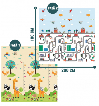 Covor de joaca FiGGA® pentru copii 200 x 180 cm, Spuma protectie, Termoizolant, Pliabil, 2 fete, Covoras bebe interactiv si educativ pentru activitati de joaca a bebelusului, Print 05 [1]