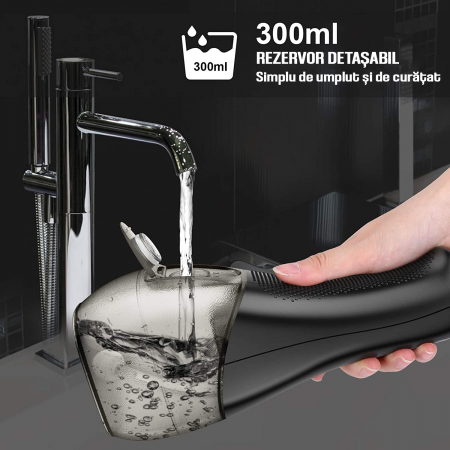 Dus bucal FiGGA® Oral-F101, Irigator portabil profesional, 8 Capete, Baterie 2500 mAh, 5 Viteze, 300 ml Rezervor, IPX7 Waterproof, Protectie supraincalzire, Gentuta depozitare, Negru [6]