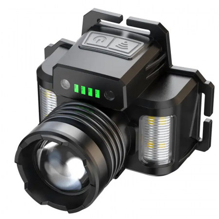 Lanterna puternica de cap FiGGA® LED 30W, 18000 lumeni, 500 metri distanta, 5000K, acumulator reincarcabil 6000 mAh, Profesionala, Frontala, Cablu de incarcare [4]