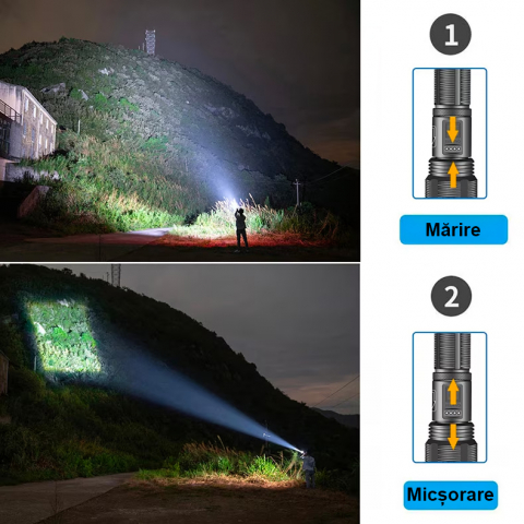 Lanterna puternica profesionala FiGGA®, LED XHP-50, 15000 lumeni, acumulator 18650 Li, structura aliaj aluminiu, Cablu de incarcare [11]