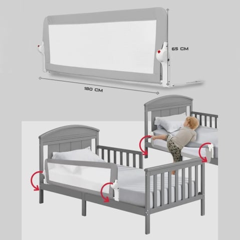 Protectie pat copii FiGGA®, bariera laterala margine pat 180 x 65 cm, rabatabila, Gri [1]
